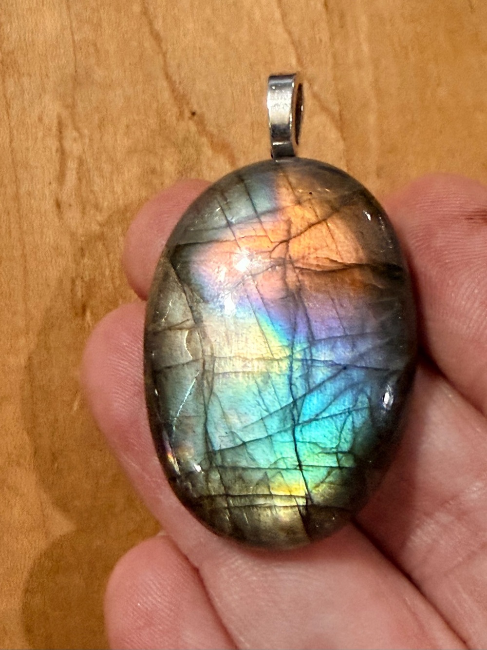 Fabulous Rainbow Labradorite Oval Pendant Necklace